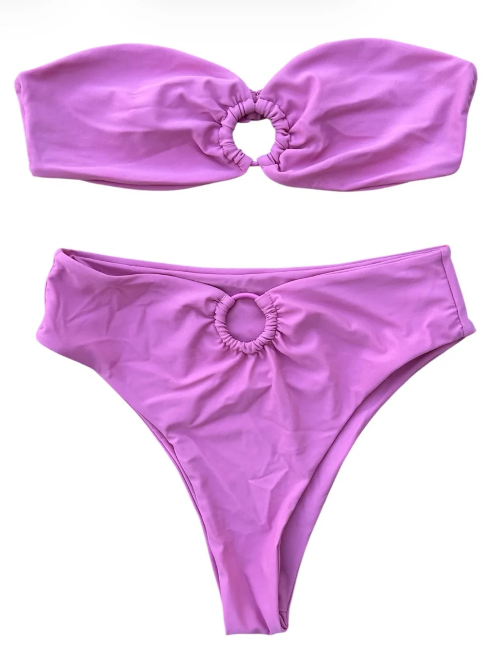 AURELLE Women’s Orchid Pink O-Ring Strapless Two-Piece Bikini Set Size M
